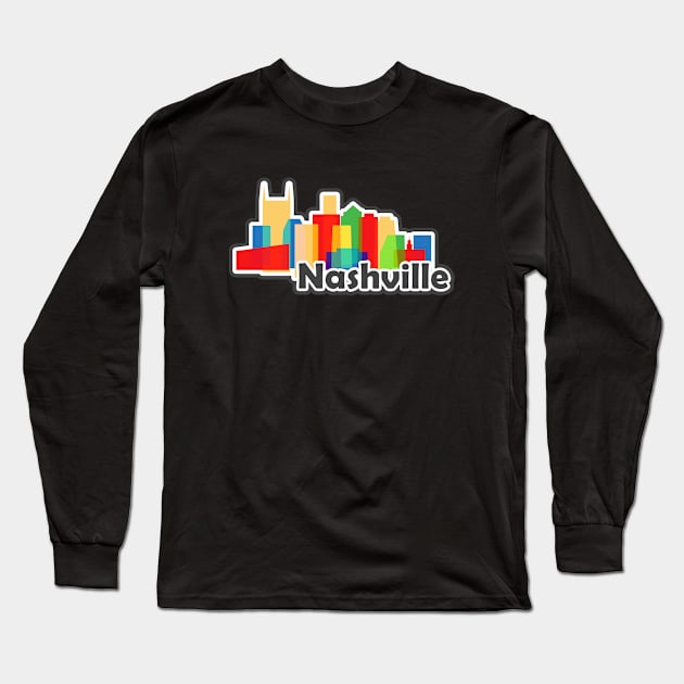 Souvenir for Nashville Tennessee with Skyline in Modern Colorful geometric shapes Long Sleeve T-Shirt by supergeometric